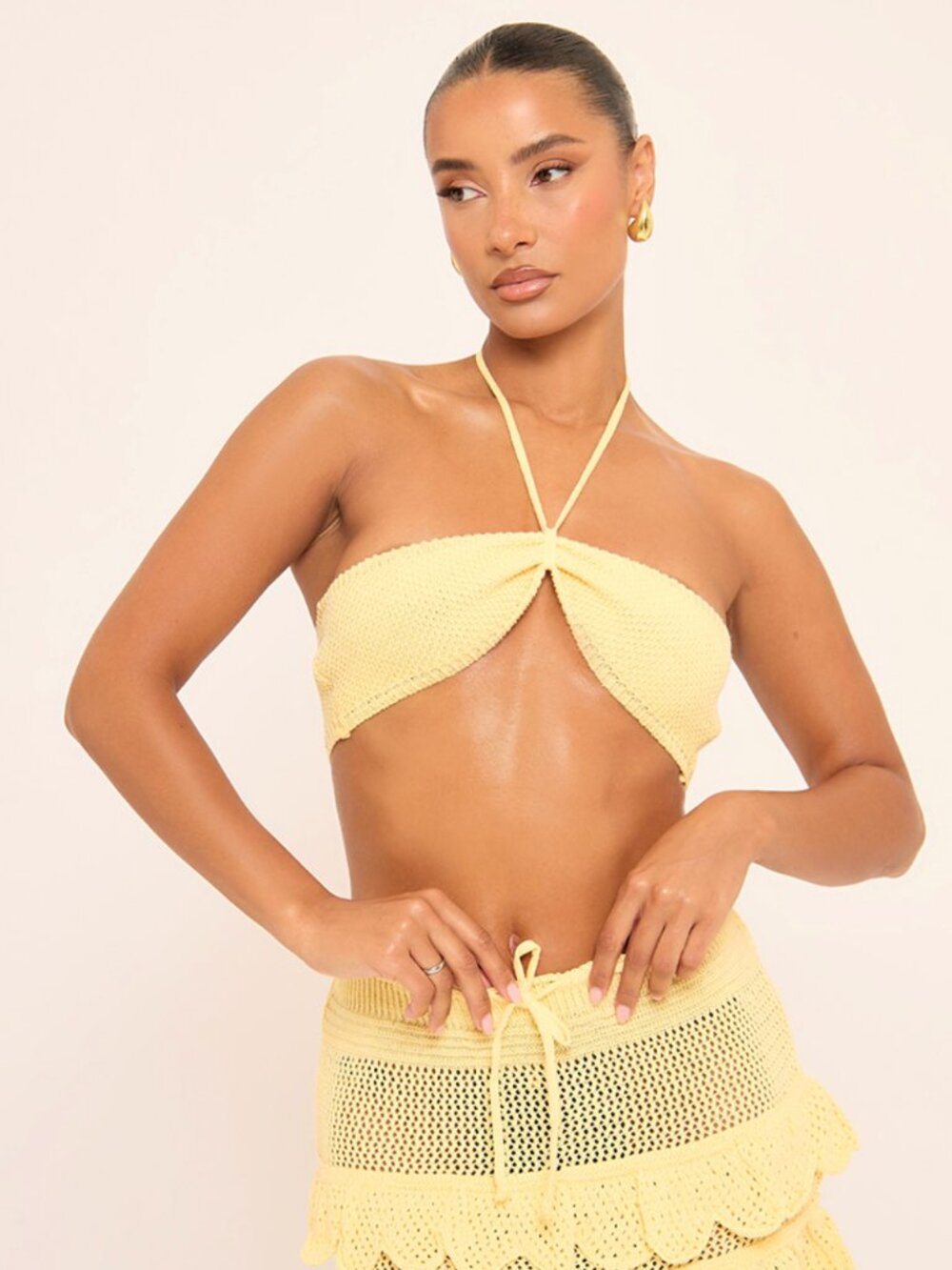 NWOT EGO Halterneck Bralet In Yellow Crochet Knit